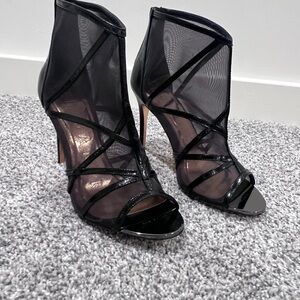 TED BAKER LONDON Taminaa Mesh Leather Peep Toe Heel Booties Black Size US 6.5